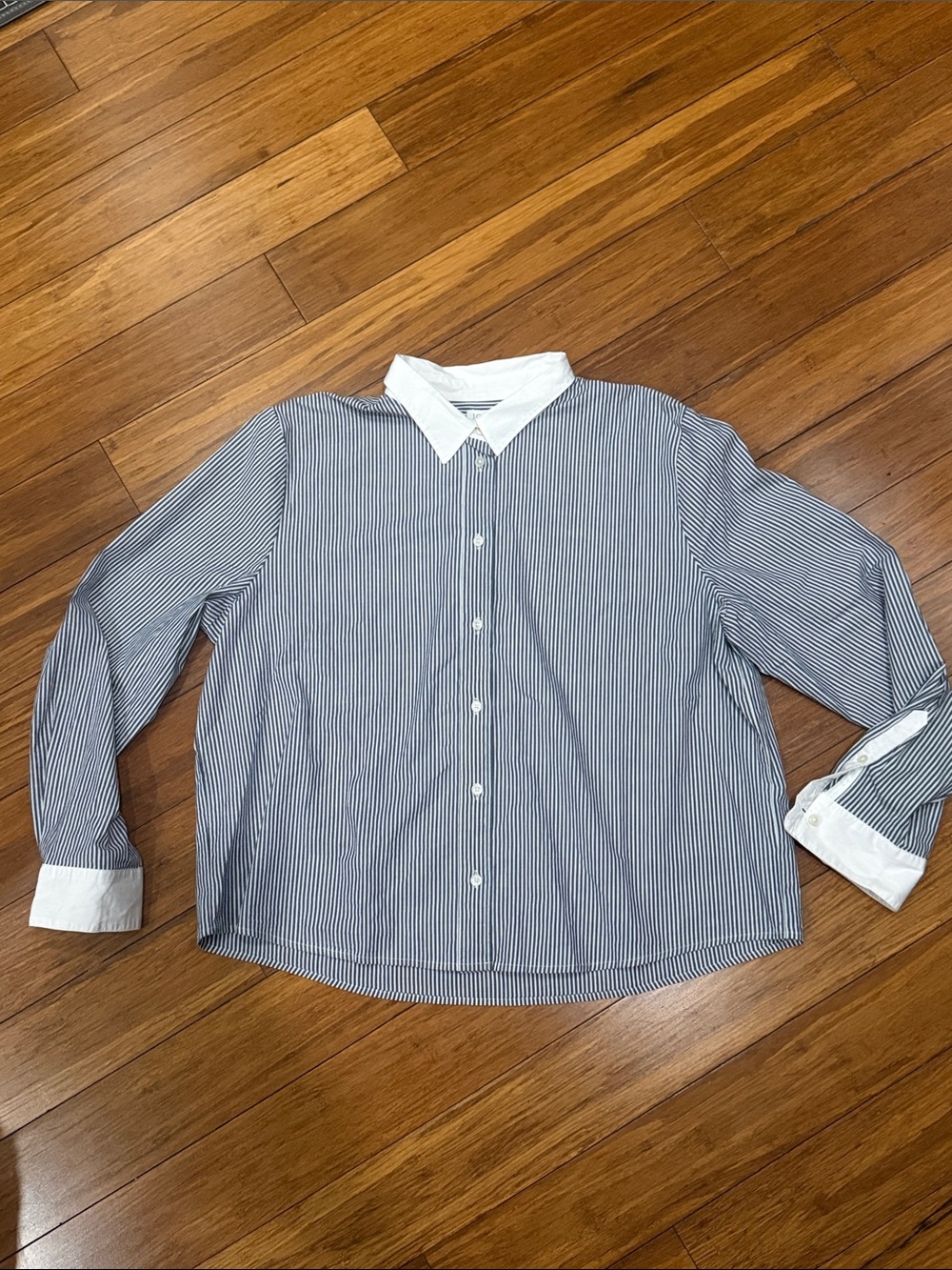 J. Crew Navy and White Pinstripe Contrast-Collar Dress Shirtt XL